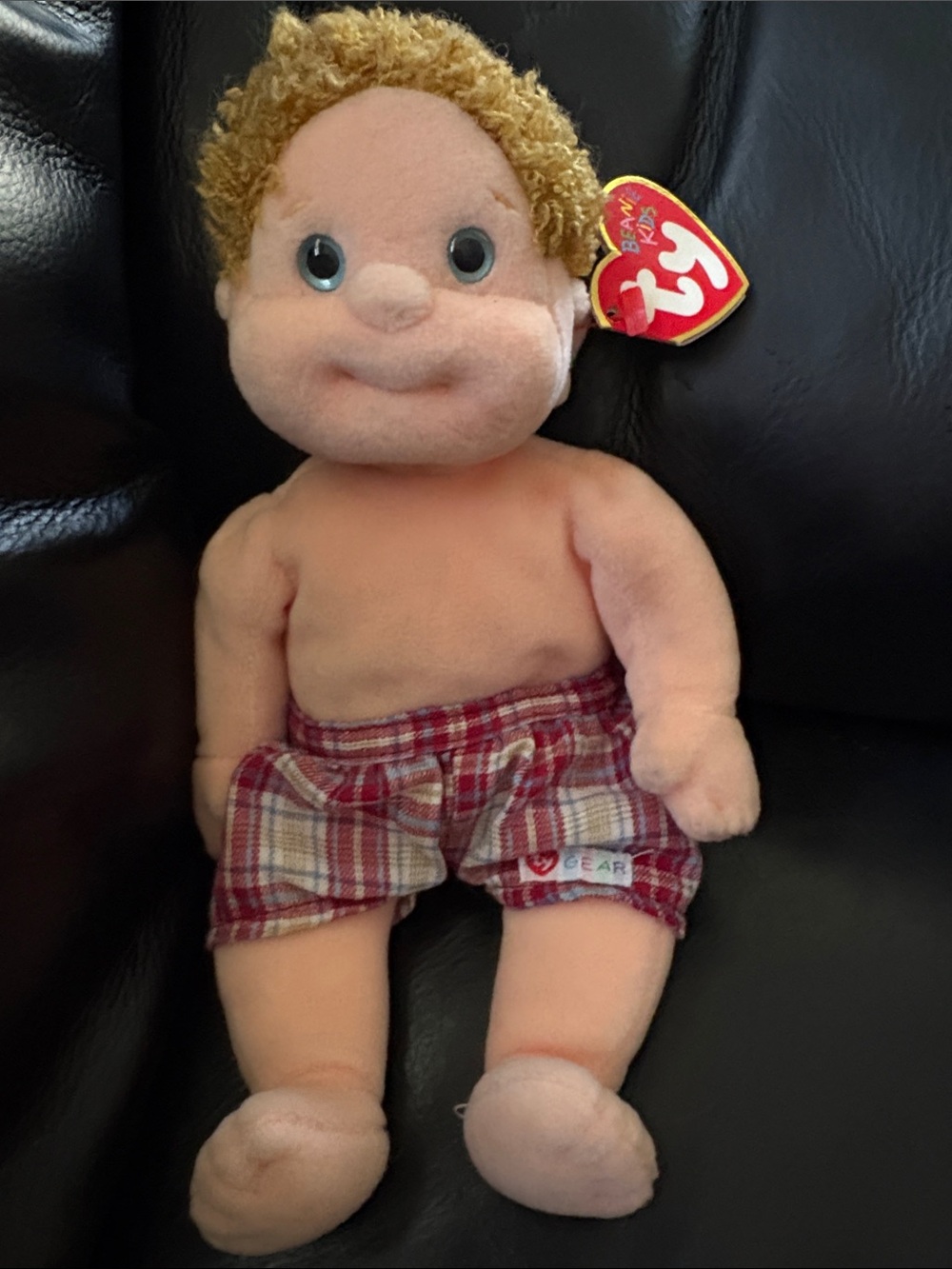 Ty Plush Doll with Blond Hair and Red Plaid Shorts